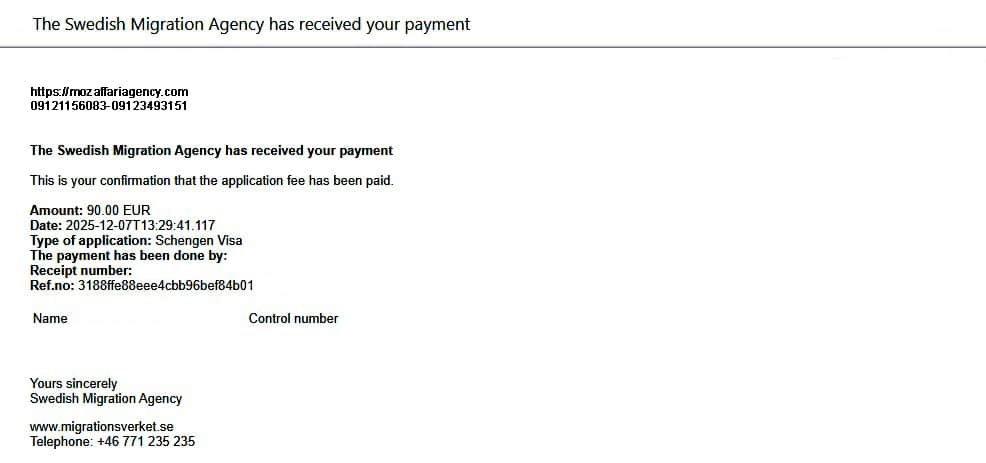 رسید پرداخت هزینه سفارت